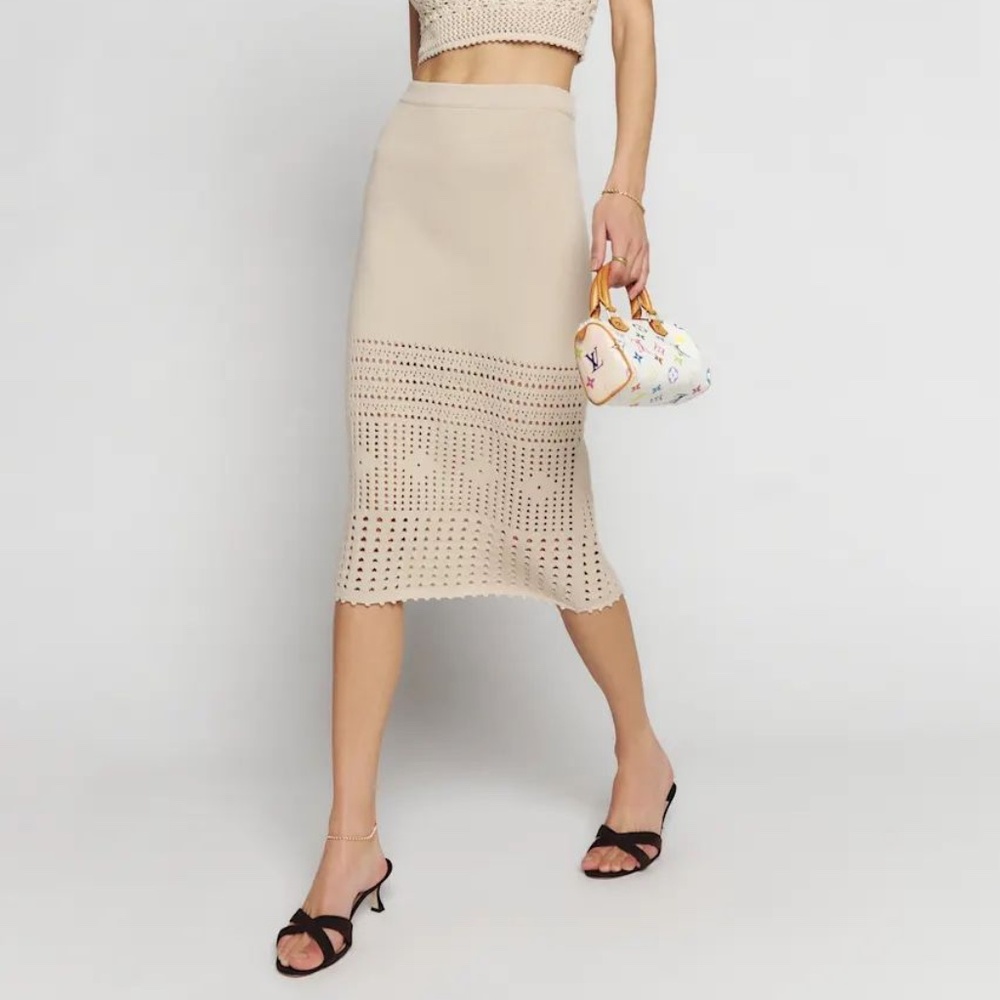 Reformation Carter Novelty Knit Skirt Horchata - Size XS NWOT